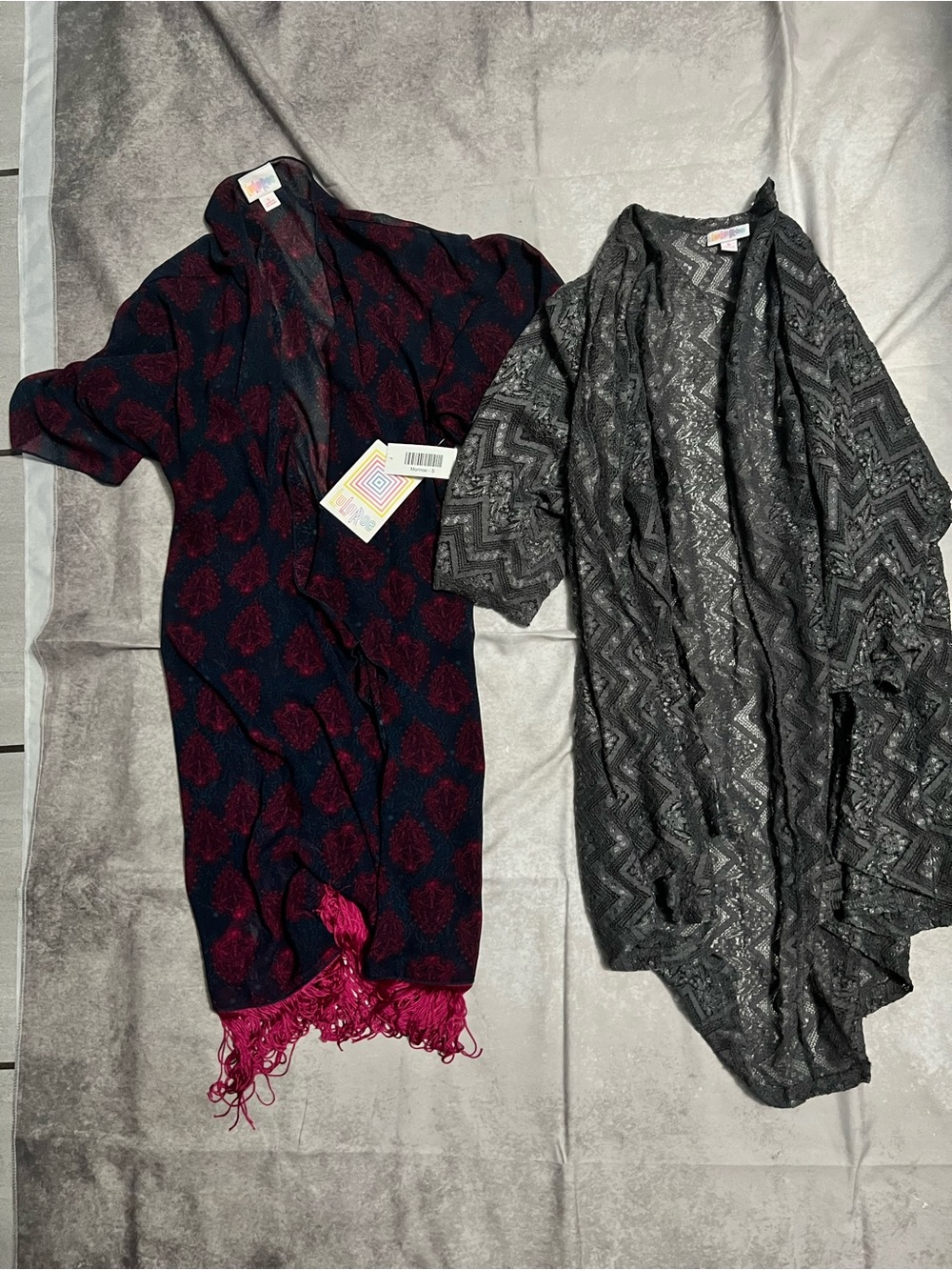 LuLaRoe Navy Kimono with Burgundy Paisley Print